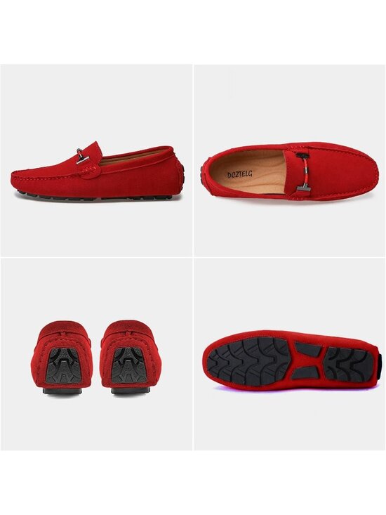 ?Men\'s Red Calfskin Leather Slip On Comfortable Low Top Soft Penny  Loafers main image 6